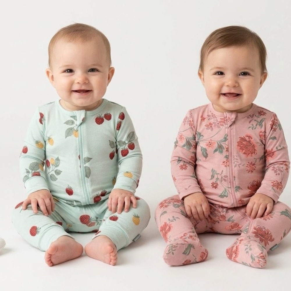 Floral Pink And Blue  Raspberry Kids Pajamas Set - 2 Piece